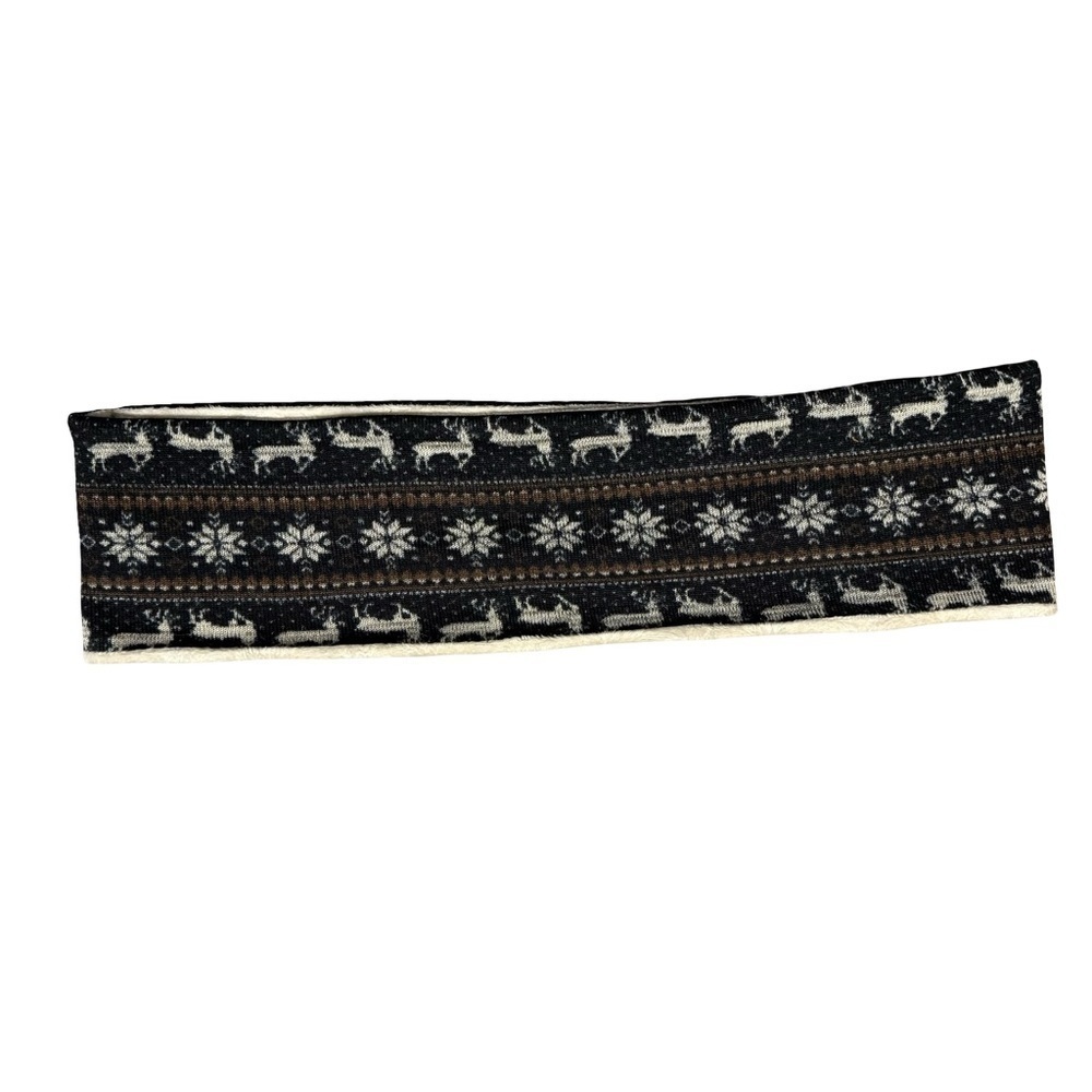 Black and White Reindeer Snowflake Infinity Scarf Fair Isle Nordic Scandi Cozy